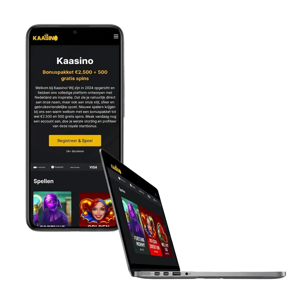 Kaasino website interface met navigatiebalk voor Sportsbetting, Casino, Live Casino, Cybersports en Promoties