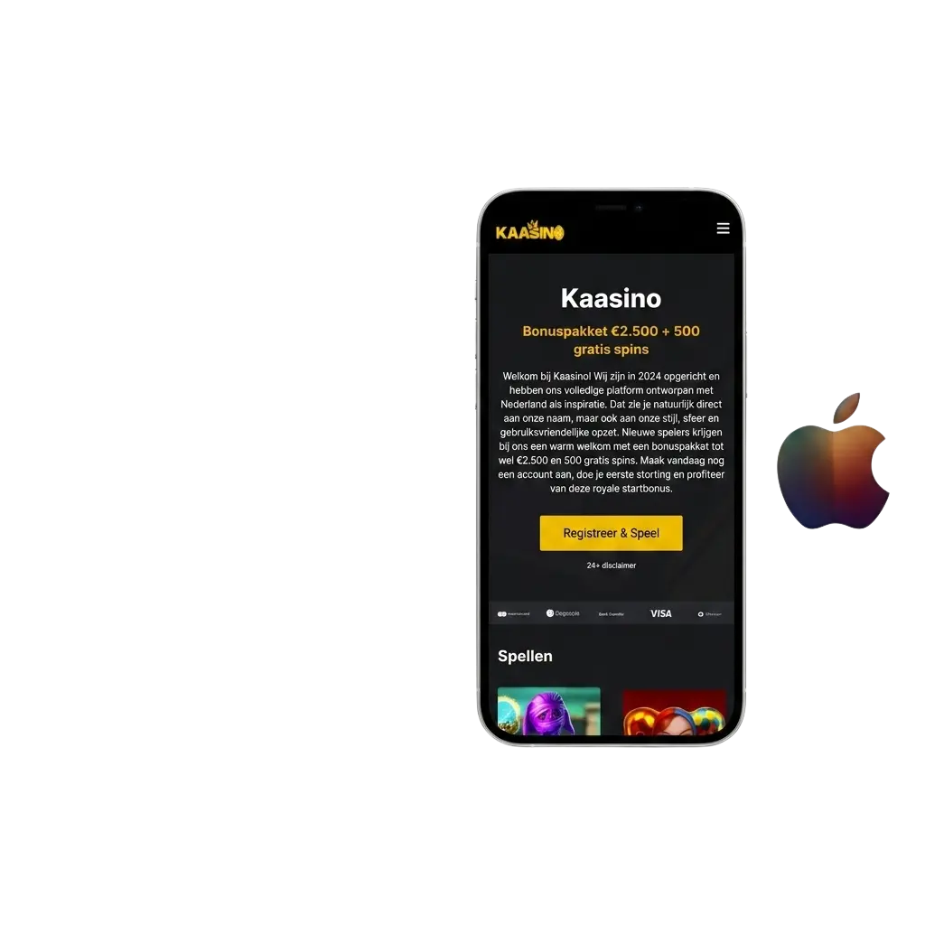 Kaasino iOS-app op iPhone en iPad met toegang tot live casino en sportsbetting via de App Store