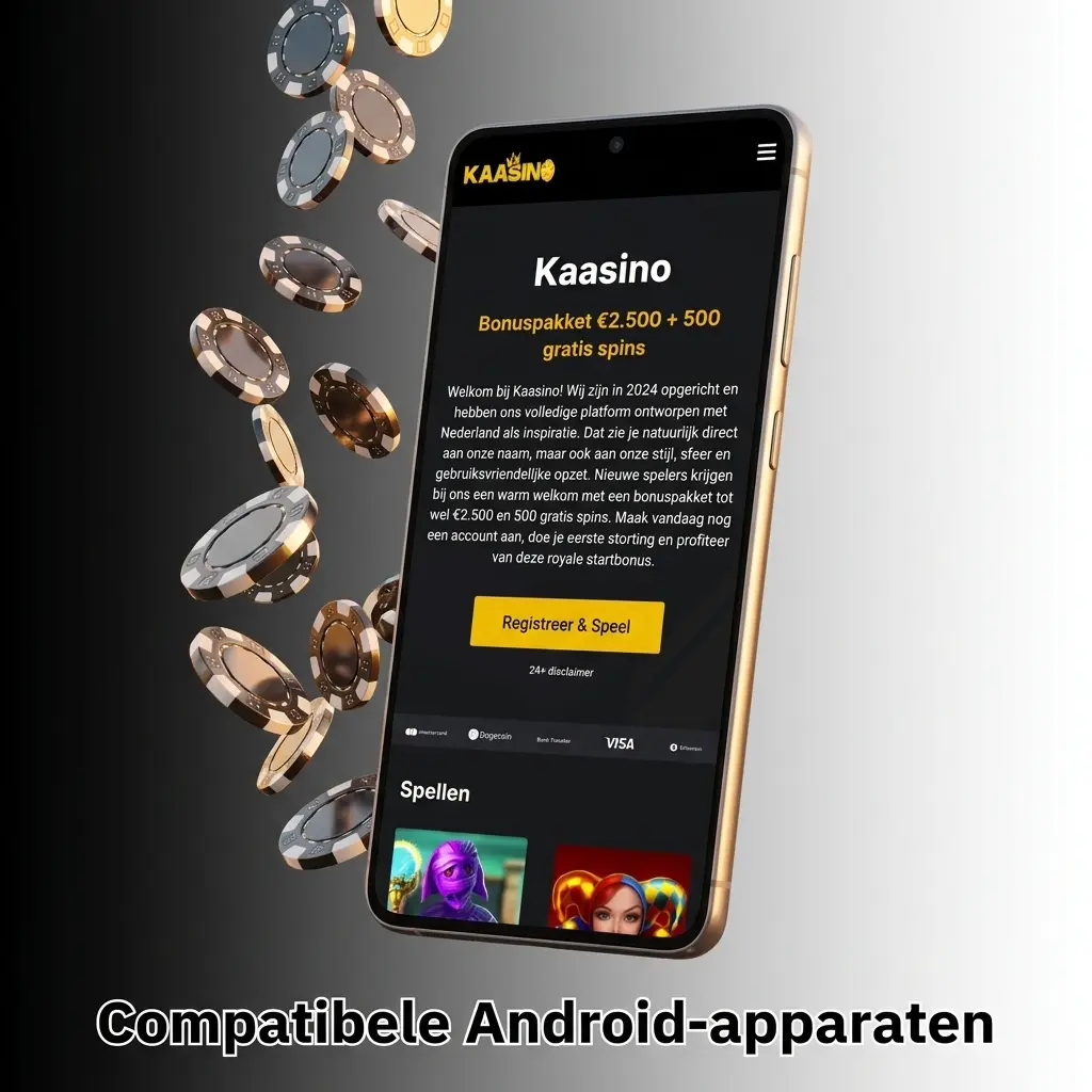 Compatibele Android-apparaten voor de Kaasino app, waaronder Samsung, Google Pixel, OnePlus en Xiaomi modellen