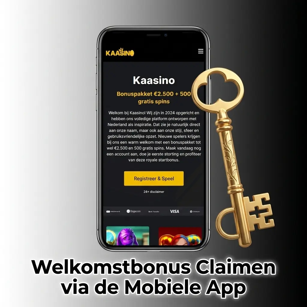 Welkomstbonus claimen via de Kaasino mobiele app op iOS en Android met storting en gratis spins