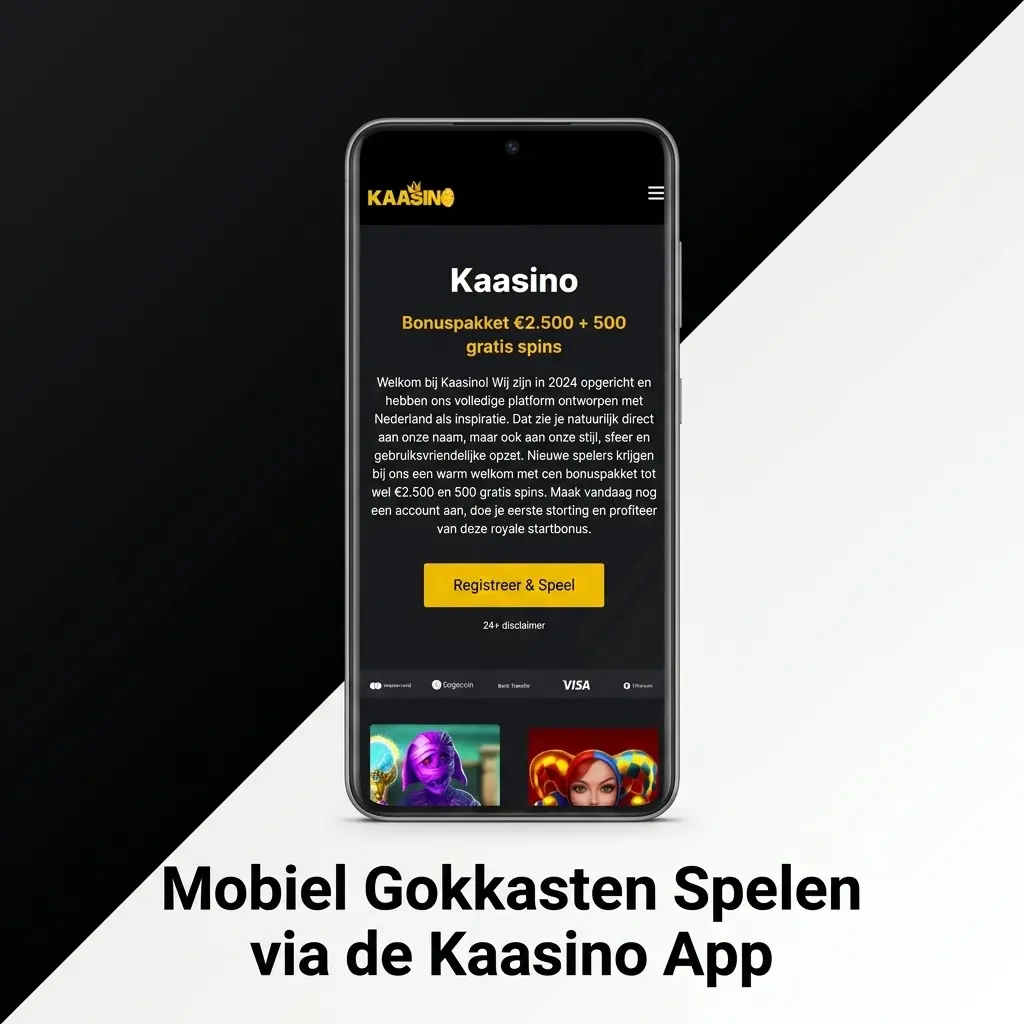 Kaasino mobiele app op smartphone met gokkasten interface en touchscreen bediening