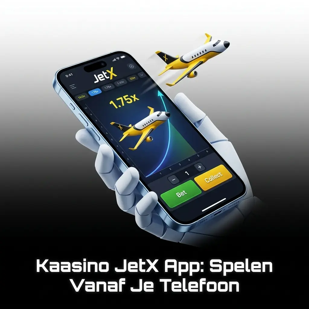 Kaasino JetX app op smartphone met multiplier en inzetknoppen voor mobiel spelen op Android en iOS